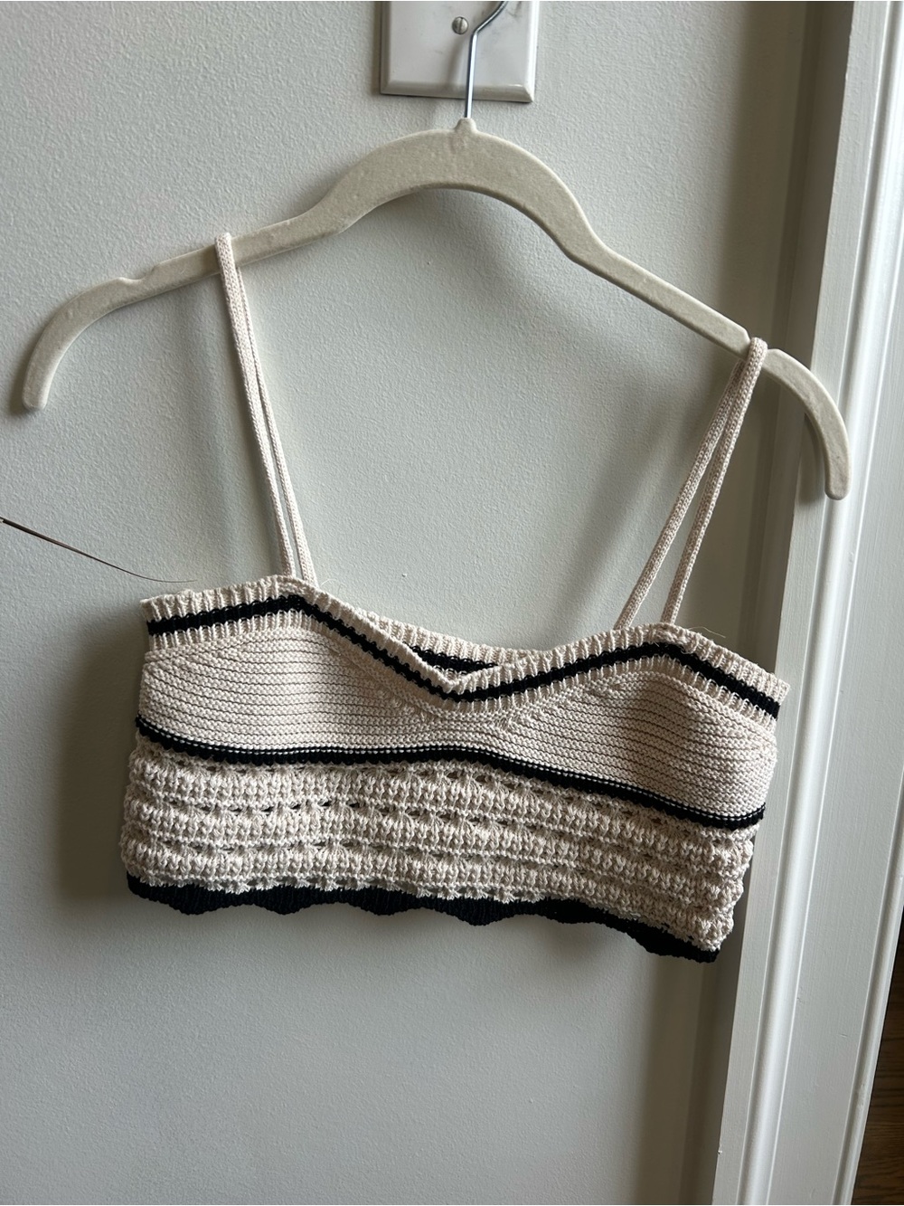 Cream Crochet Bralette with Black Trim - Picture 2 of 5